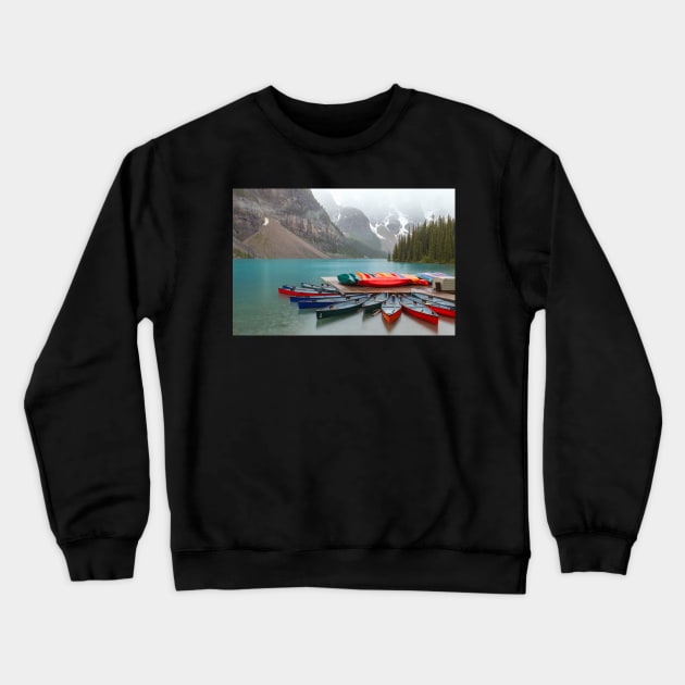 Canoes at Moraine Crewneck Sweatshirt by jvnimages